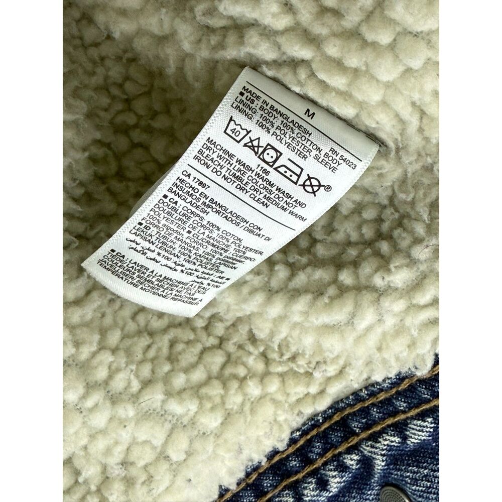 Sherpa Denim Jacket Men's Medium Grunge 90s Vintage 80s Trucker Workwear Retro - Picture 4 of 4